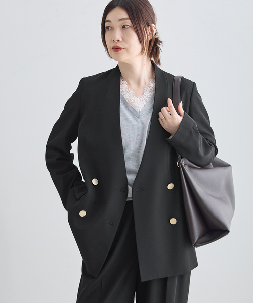 journal standard L'essage（ジャーナルスタンダードレサージュ）の「ヴィスポリギャバノーカラージャケット（ノーカラージャケット・レディース・ブラック・38/36）」の16枚目の写真