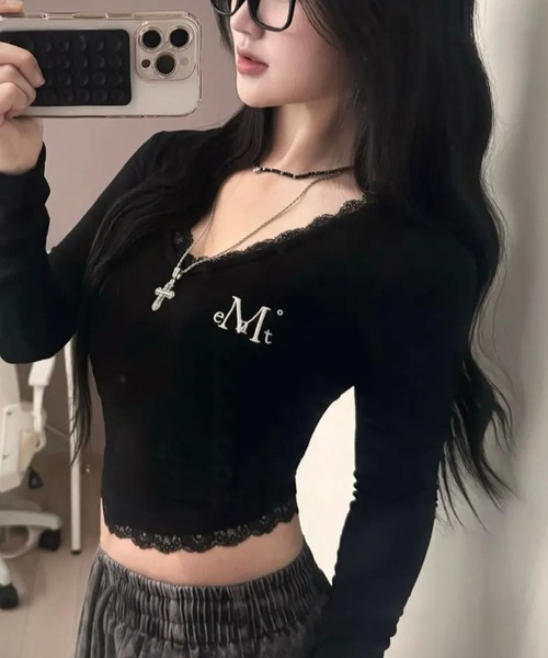 MUCENT(ムセント)の「MUCENT/SUNNIORレーストップス(Tシャツ/カットソー・レディース・ホワイト/グレー/ネイビー/ブラック・FREE)」の1枚目の写真