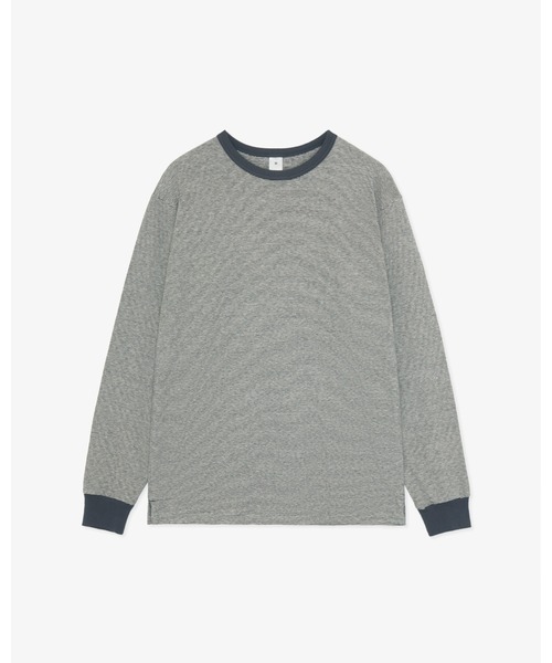 FRONT 11201(フロントワンワントゥーオーワン)の「REDE Organic Cotton Raffy Striped Long Sleeve T-shirt(Tシャツ/カットソー・メンズ・チャコールグレー・XL/L/M/S)」の1枚目の写真