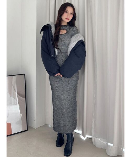 MERCURYDUO(マーキュリーデュオ)の「チェーン付カットアウトラメニットワンピース(ワンピース・レディース・ライム/ブラック/ラベンダー・FREE)」の11枚目の写真