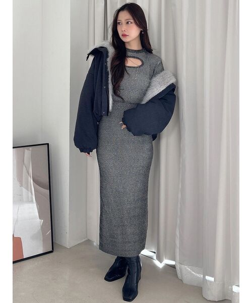 MERCURYDUO(マーキュリーデュオ)の「チェーン付カットアウトラメニットワンピース(ワンピース・レディース・ライム/ブラック/ラベンダー・FREE)」の13枚目の写真