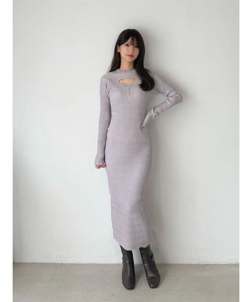 MERCURYDUO(マーキュリーデュオ)の「チェーン付カットアウトラメニットワンピース(ワンピース・レディース・ライム/ブラック/ラベンダー・FREE)」の16枚目の写真
