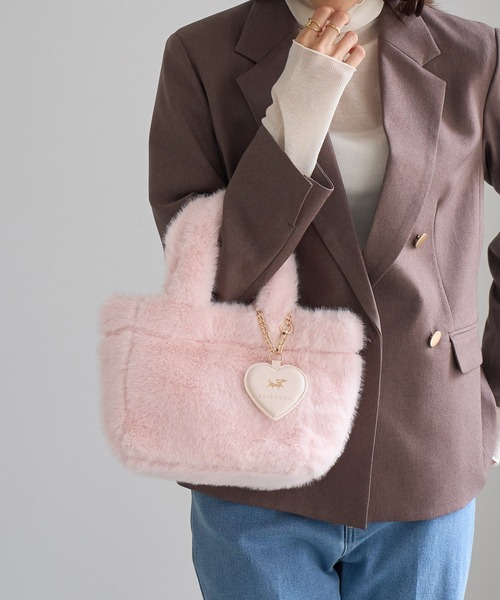 ROPE' PICNIC(ロペピクニック)の「PICNIC DOGシリーズ ミラーチャーム付きファーハンドバッグ(トートバッグ・レディース・チャコールグレー/ピンク/サックスブルー/キナリ・FREE)」の12枚目の写真