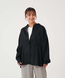 バンドカラー長袖ワイドシャツ