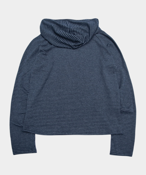 PLACESTUDIOMAN（プレイススタジオメンズ）の「ストライプハイネックボタンロゴ刺繍デイリー ロングスリーブ フードパーカー [ネイビー]（パーカー・メンズ・ネイビー・FREE）」の3枚目の写真