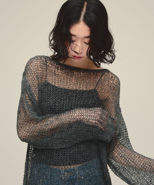 eL(エル)の「【eL】3G Mohair Mesh Pullover/1057223(ニット/セーター・レディース・ピンク/オフホワイト/グレー・FREE)」の2枚目の写真