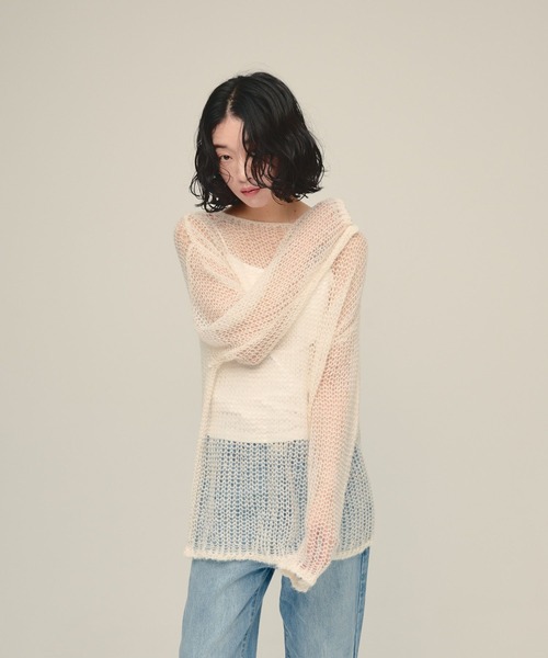 eL(エル)の「【eL】3G Mohair Mesh Pullover/1057223(ニット/セーター・レディース・ピンク/オフホワイト/グレー・FREE)」の6枚目の写真
