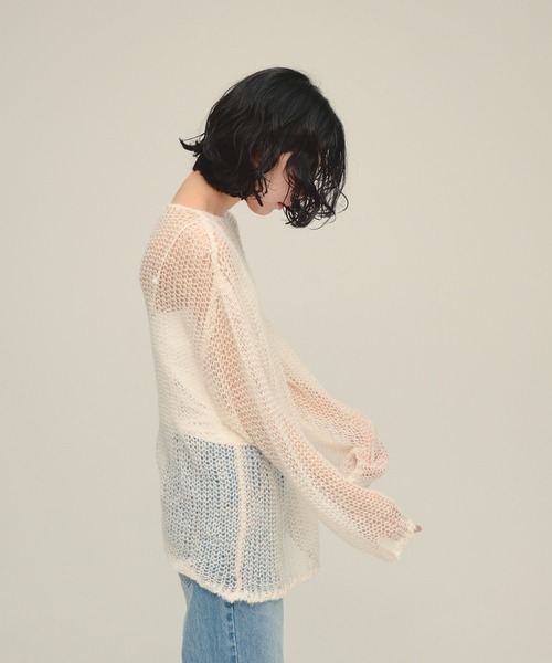 eL(エル)の「【eL】3G Mohair Mesh Pullover/1057223(ニット/セーター・レディース・ピンク/オフホワイト/グレー・FREE)」の7枚目の写真