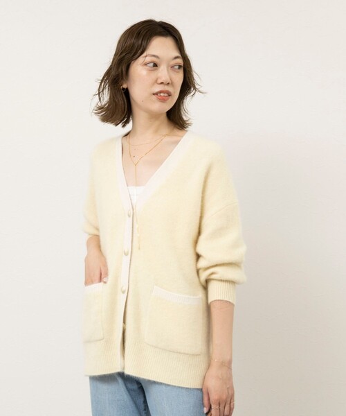 NOLLEY’S Sophi(ノーリーズソフィ)の「【一部WEB限定カラー】ウール混へアリーVネックカーディガン(カーディガン/ボレロ・レディース・イエロー系その他3/オレンジ/クリーム/オフホワイト/グレー・38)」の7枚目の写真