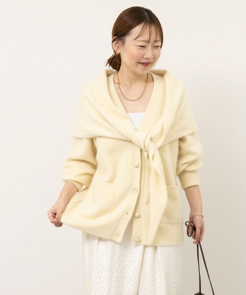 NOLLEY’S Sophi(ノーリーズソフィ)の「【一部WEB限定カラー】ウール混へアリーVネックカーディガン(カーディガン/ボレロ・レディース・イエロー系その他3/オレンジ/クリーム/オフホワイト/グレー・38)」の20枚目の写真