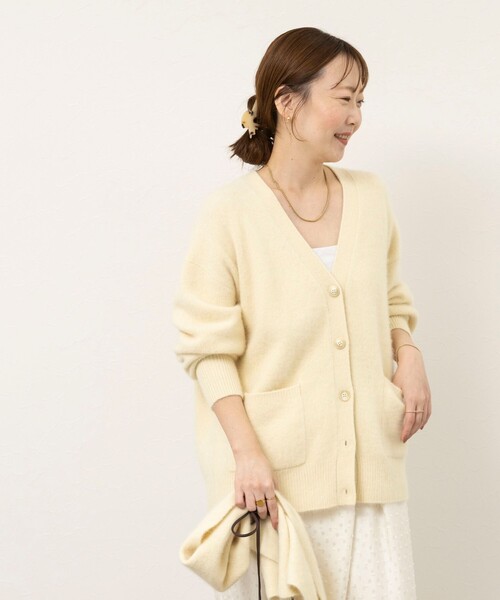 NOLLEY’S Sophi(ノーリーズソフィ)の「【一部WEB限定カラー】ウール混へアリーVネックカーディガン(カーディガン/ボレロ・レディース・イエロー系その他3/オレンジ/クリーム/オフホワイト/グレー・38)」の22枚目の写真