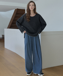 コーデュロイバンディングワイドパンツ - ブルー