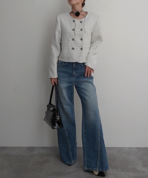 Rashik(ラシク)の「【Rashik】フレアワイドデニム(デニムパンツ・レディース・ホワイト/ブルー・S/M)」の4枚目の写真