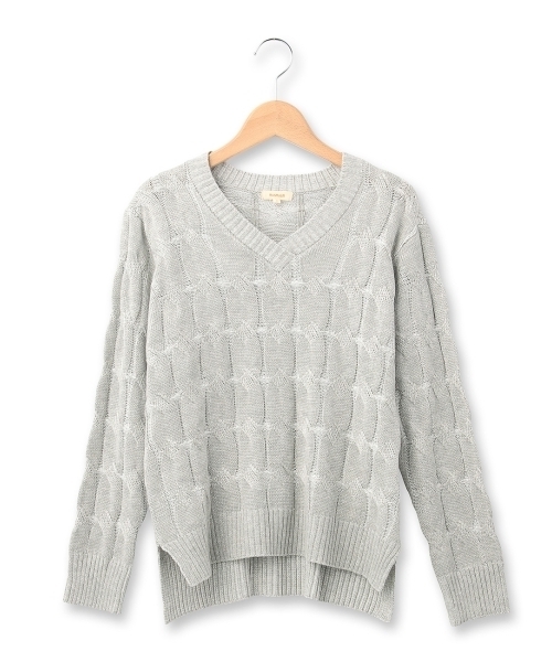 HusHusH（ハッシュアッシュ）の「縄編みVネックニット（ニット/セーター・レディース・ホワイト/グレー/ブルー・03/02）」の3枚目の写真