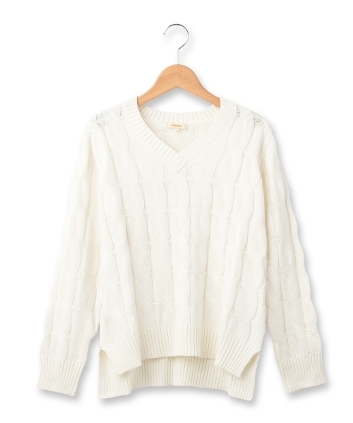 HusHusH（ハッシュアッシュ）の「縄編みVネックニット（ニット/セーター・レディース・ホワイト/グレー/ブルー・03/02）」の2枚目の写真