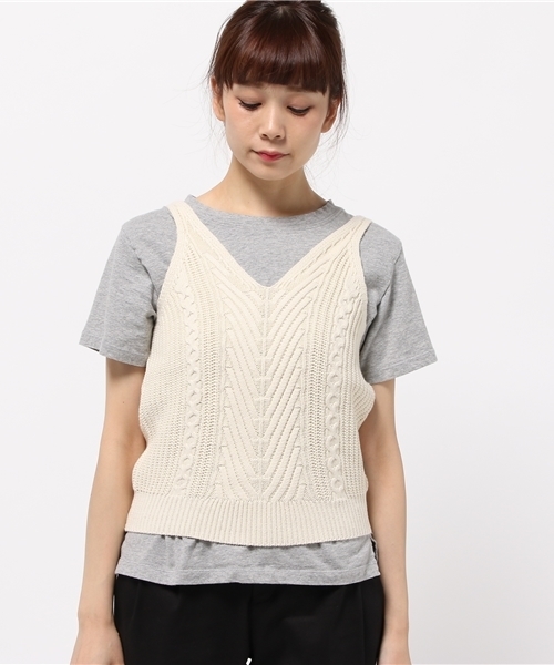 Heather（ヘザー）の「ケーブルキャミタンク  731021（ニット/セーター・レディース・オフホワイト/レッド/ブラック・FREE）」の4枚目の写真