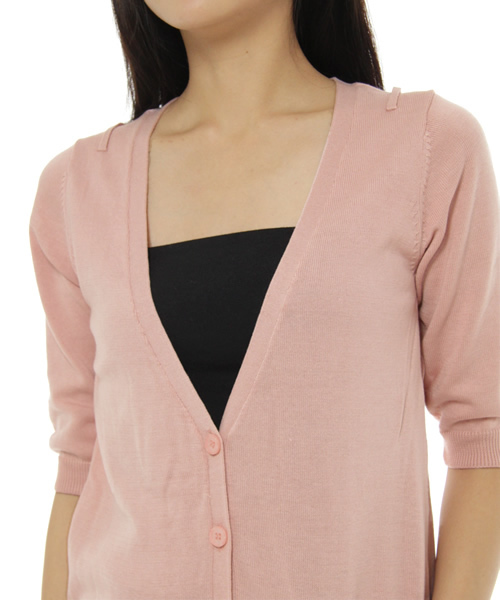 KariAng（カリアング）の「５分袖ロングニットカーデ（カーディガン/ボレロ・レディース・ホワイト/ピンク・SMALL/MEDIUM）」の4枚目の写真