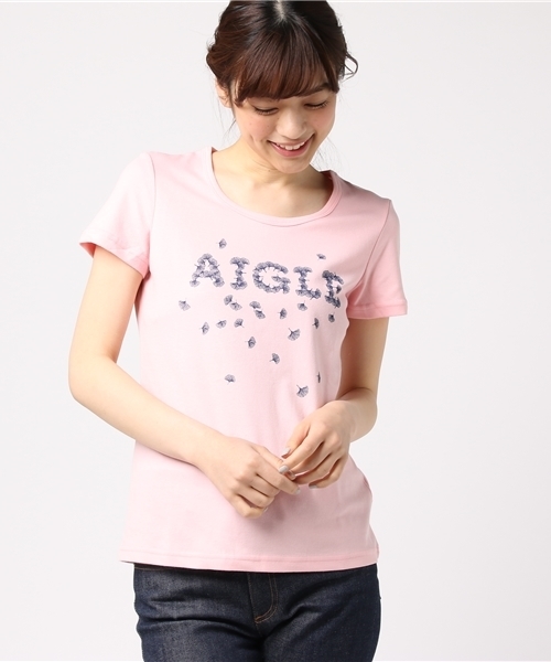 AIGLE（エーグル）の「吸水速乾 フラワーツリー （Tシャツ/カットソー・レディース・ホワイト/ピンク・MEDIUM/SMALL/LARGE）」の2枚目の写真