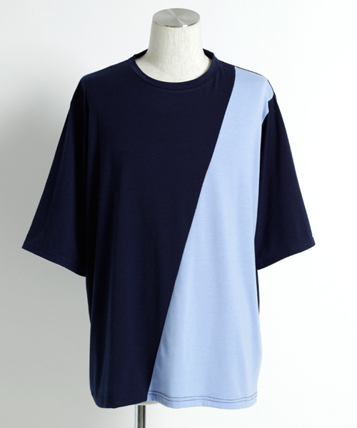 MONO-MART(モノマート)の「オーバーサイズドロップショルダー TR斜め切り替えバイカラーカットソー(Tシャツ/カットソー・メンズ・ホワイト系その他/グリーン系その他/ブルー系その他/グレー系その他・FREE)」の8枚目の写真