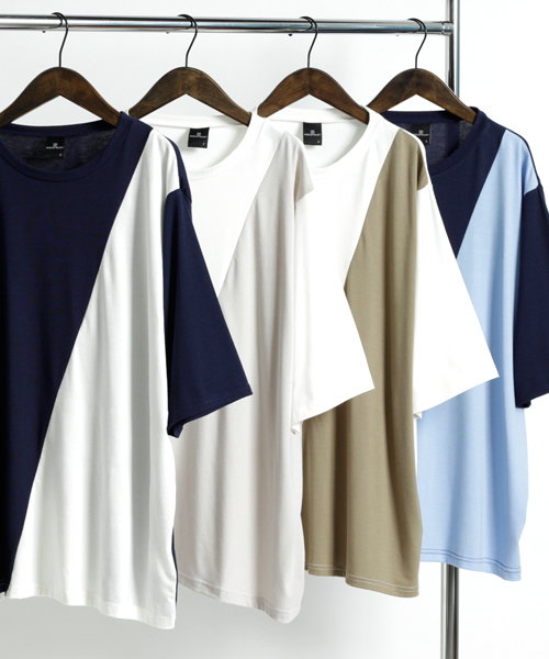 MONO-MART(モノマート)の「オーバーサイズドロップショルダー TR斜め切り替えバイカラーカットソー(Tシャツ/カットソー・メンズ・ホワイト系その他/グリーン系その他/ブルー系その他/グレー系その他・FREE)」の6枚目の写真