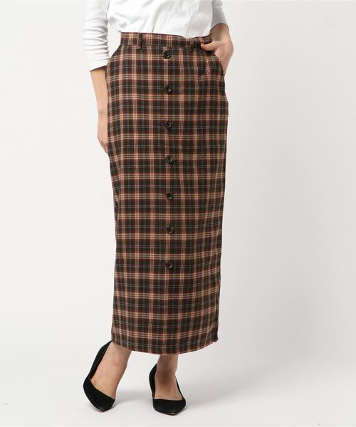WEGO(ウィゴー)の「WEGO VINTAGE/チェックフロントボタンタイトスカート(スカート・レディース・ブラック系その他2/ブラウン系その他2/ベージュ系その他2・MEDIUM/LARGE)」の3枚目の写真