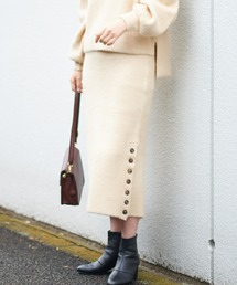 natural couture | もちもちサイド釦スカート(スカート)