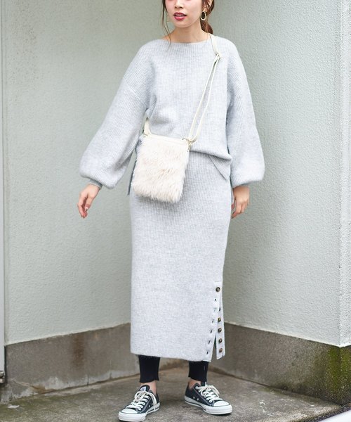 natural couture(ナチュラルクチュール)の「もちもちサイド釦スカート(スカート・レディース・ライトグレー/ブラック/ピンク/アイボリー・FREE)」の19枚目の写真