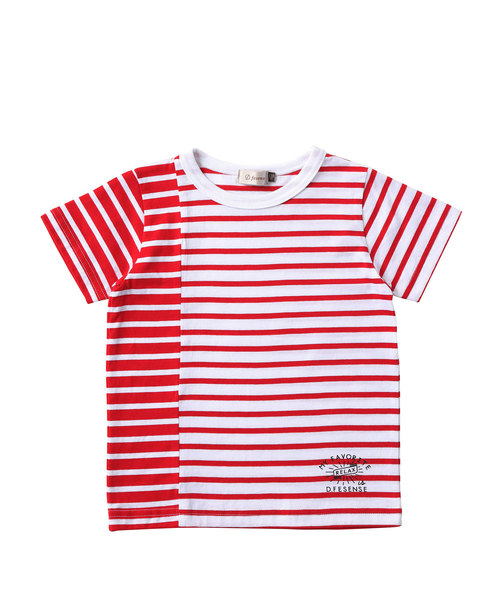 D.fesense（ディーフェセンス）の「【D.fesense /ディーフェセンス】切替反転ボーダーT（Tシャツ/カットソー・キッズ・レッド/ブラック・110cm/100cm/80ｃｍ/90cm）」の2枚目の写真