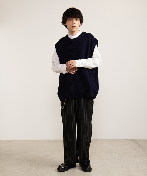 WEGO（ウィゴー）の「WEGO/【2点セット】チェーン付きストライプワイドスラックス（スラックス・メンズ・ブルー系その他4/ブラック系その他4・MEDIUM/LARGE）」の5枚目の写真