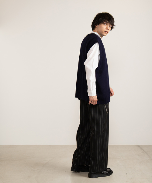 WEGO（ウィゴー）の「WEGO/【2点セット】チェーン付きストライプワイドスラックス（スラックス・メンズ・ブルー系その他4/ブラック系その他4・MEDIUM/LARGE）」の6枚目の写真