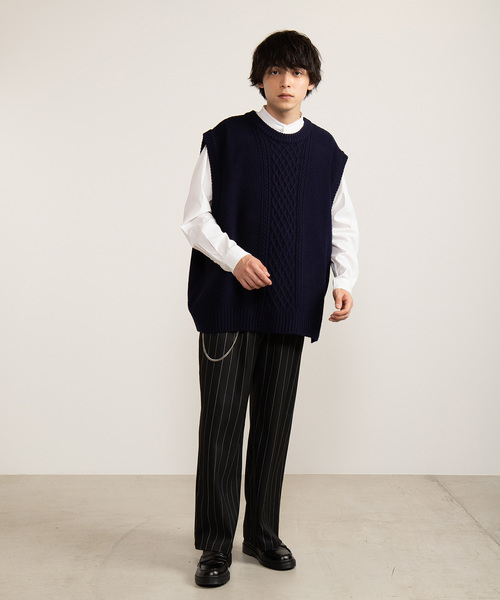 WEGO（ウィゴー）の「WEGO/【2点セット】チェーン付きストライプワイドスラックス（スラックス・メンズ・ブルー系その他4/ブラック系その他4・MEDIUM/LARGE）」の8枚目の写真