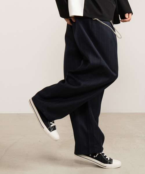 WEGO（ウィゴー）の「WEGO/【2点セット】チェーン付きストライプワイドスラックス（スラックス・メンズ・ブルー系その他4/ブラック系その他4・MEDIUM/LARGE）」の9枚目の写真