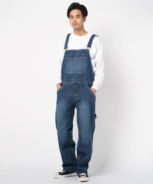 FREE GATE（フリーゲート）の「FREE GATE フリーゲート スラブデニムオーバーオール（サロペット/オーバーオール・メンズ・ネイビー/ブルー・M/L/S）」の2枚目の写真