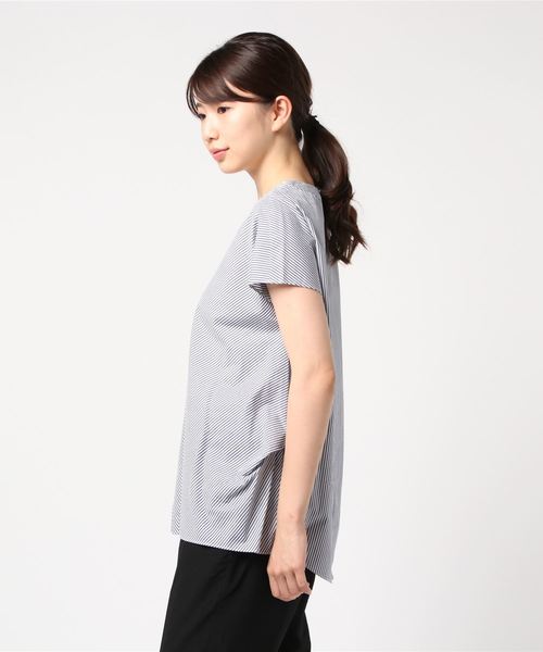 A/C DESIGN BY ALPHA CUBIC（エーシーデザインバイアルファキュービック）の「フレンチストライプブラウス（シャツ/ブラウス・レディース・ブルー/ネイビー/サックスブルー・13号/11号/9号）」の4枚目の写真