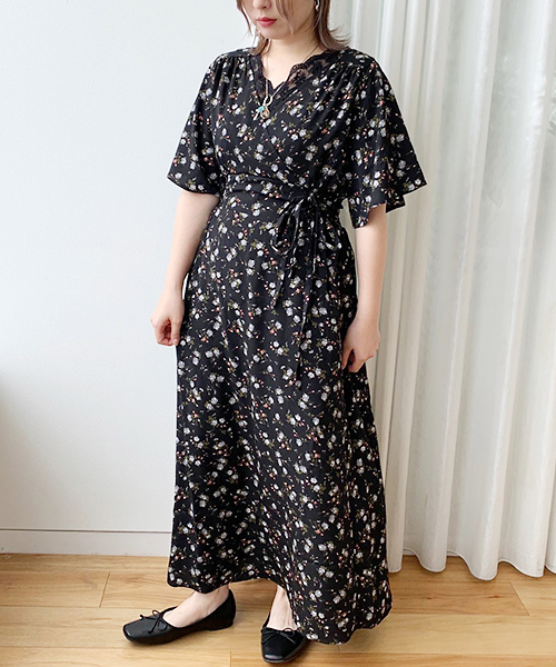 apres jour（アプレジュール）の「花柄カシュクールワンピース【ZOZOTOWN限定アイテム】（ワンピース・レディース・ブラック/ベージュ/モカ・フリー）」の5枚目の写真