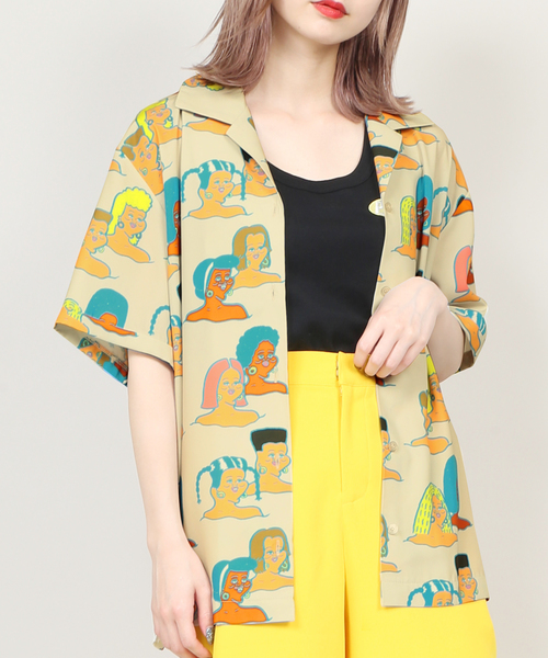 PUNYUS（プニュズ）の「ガ－ルズ開襟シャツ（シャツ/ブラウス・レディース・ベージュ/ブラック・3/4/1/2）」の2枚目の写真