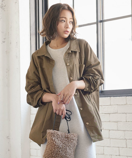 KOBE LETTUCE（コウベレタス）の「ビッグシルエットシャツジャケット（シャツ/ブラウス・レディース・ホワイト系その他/カーキ/ブラック・FREE）」の9枚目の写真