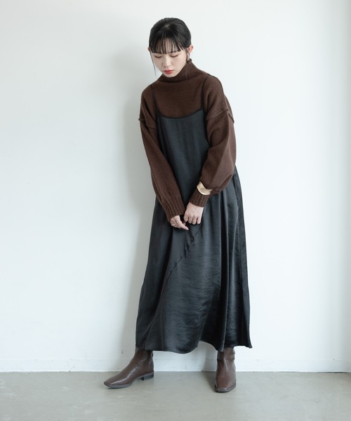 Aunt Marie's(アントマリーズ)の「AUNT MARIE'S ダブルサテン切り替えキャミワンピース(ワンピース・レディース・ブラック/モカ/ベージュ・FREE)」の12枚目の写真