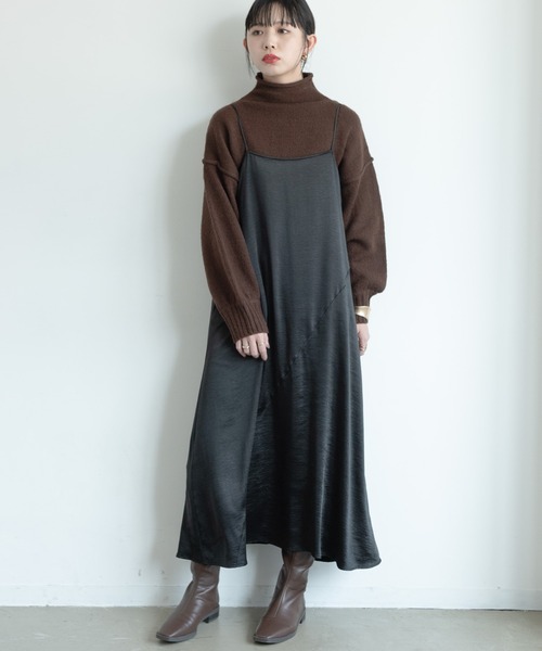 Aunt Marie's(アントマリーズ)の「AUNT MARIE'S ダブルサテン切り替えキャミワンピース(ワンピース・レディース・ブラック/モカ/ベージュ・FREE)」の10枚目の写真