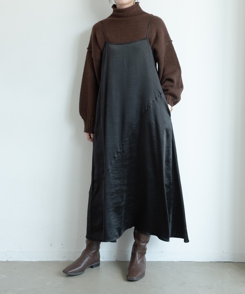 Aunt Marie's(アントマリーズ)の「AUNT MARIE'S ダブルサテン切り替えキャミワンピース(ワンピース・レディース・ブラック/モカ/ベージュ・FREE)」の9枚目の写真