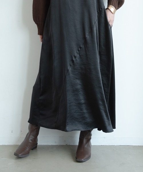 Aunt Marie's(アントマリーズ)の「AUNT MARIE'S ダブルサテン切り替えキャミワンピース(ワンピース・レディース・ブラック/モカ/ベージュ・FREE)」の8枚目の写真