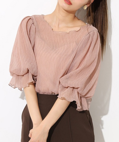 one after another NICE CLAUP（ワンアフターアナザーナイスクラップ）の「インナー付きプリーツシアトップス（シャツ/ブラウス・レディース・イエロー/アイボリー/ミント/モカ・FREE）」の2枚目の写真