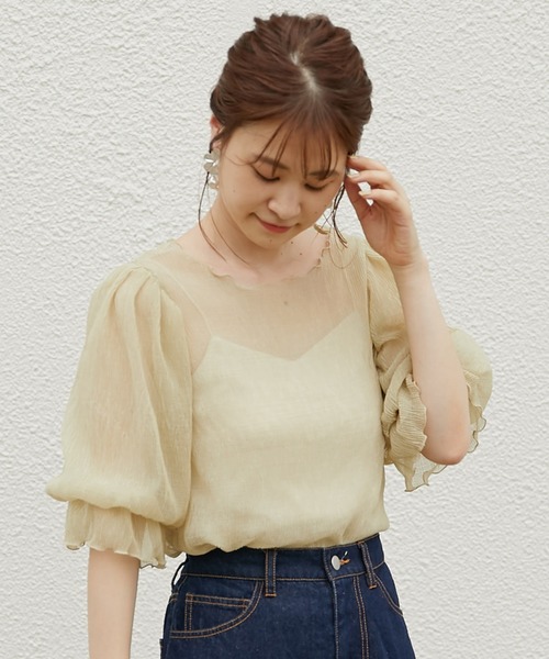 one after another NICE CLAUP（ワンアフターアナザーナイスクラップ）の「インナー付きプリーツシアトップス（シャツ/ブラウス・レディース・イエロー/アイボリー/ミント/モカ・FREE）」の12枚目の写真