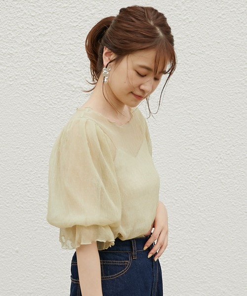 one after another NICE CLAUP（ワンアフターアナザーナイスクラップ）の「インナー付きプリーツシアトップス（シャツ/ブラウス・レディース・イエロー/アイボリー/ミント/モカ・FREE）」の13枚目の写真