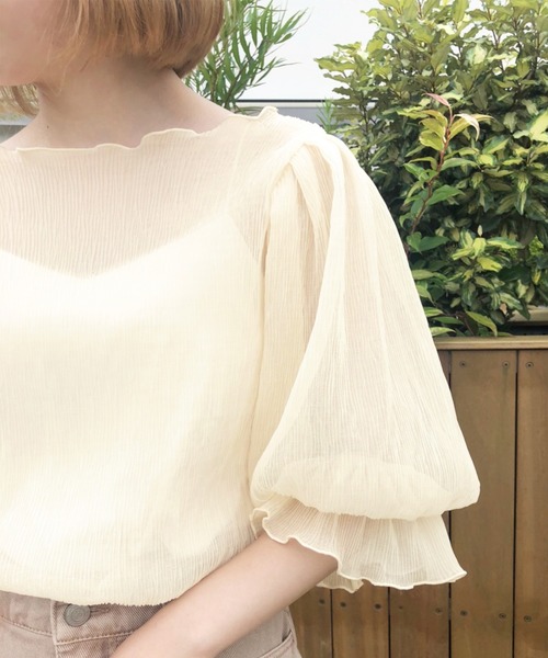 one after another NICE CLAUP（ワンアフターアナザーナイスクラップ）の「インナー付きプリーツシアトップス（シャツ/ブラウス・レディース・イエロー/アイボリー/ミント/モカ・FREE）」の18枚目の写真