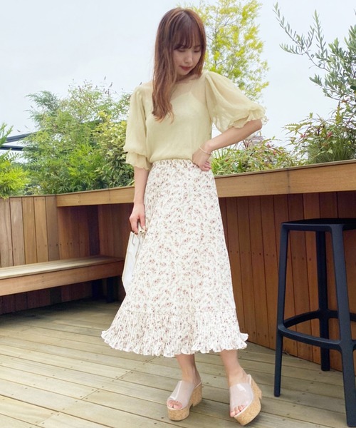 one after another NICE CLAUP（ワンアフターアナザーナイスクラップ）の「インナー付きプリーツシアトップス（シャツ/ブラウス・レディース・イエロー/アイボリー/ミント/モカ・FREE）」の10枚目の写真