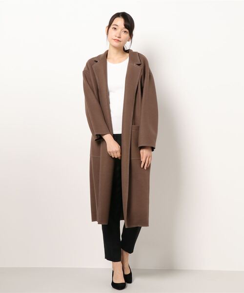 INTERPLANET（インタープラネット）の「ジャージーメルトンロングコート（チェスターコート・レディース・ライトベージュ/ネイビー/モカ・FREE）」の2枚目の写真