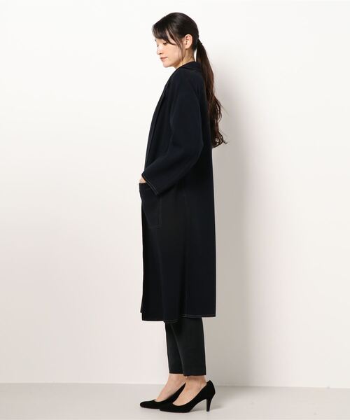 INTERPLANET（インタープラネット）の「ジャージーメルトンロングコート（チェスターコート・レディース・ライトベージュ/ネイビー/モカ・FREE）」の4枚目の写真