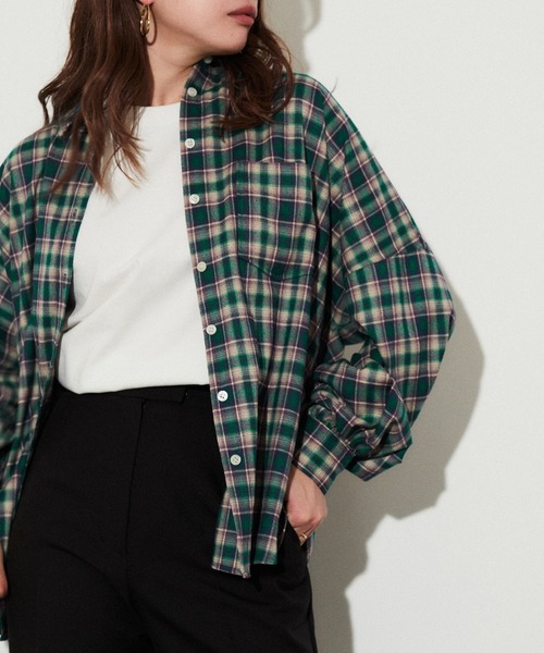 CONVERSE STARS（コンバーススターズ）の「チェックブラウス（シャツ/ブラウス・レディース・ブラウン/グリーン・FREE）」の2枚目の写真
