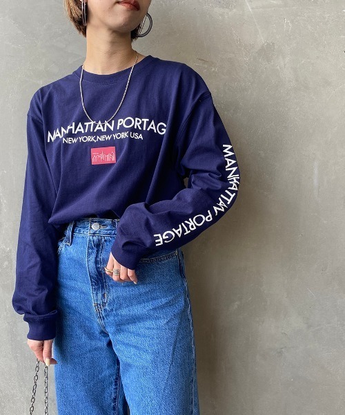 tシャツ 「MANHATTAN PORTAGE/マンハッタンポーテージ」 ワンポイントスカイラインロゴ 袖プリントロンT レディース メンズ MANHATTAN PORTAGE/マンハッタンポーテージ] ワンポイント